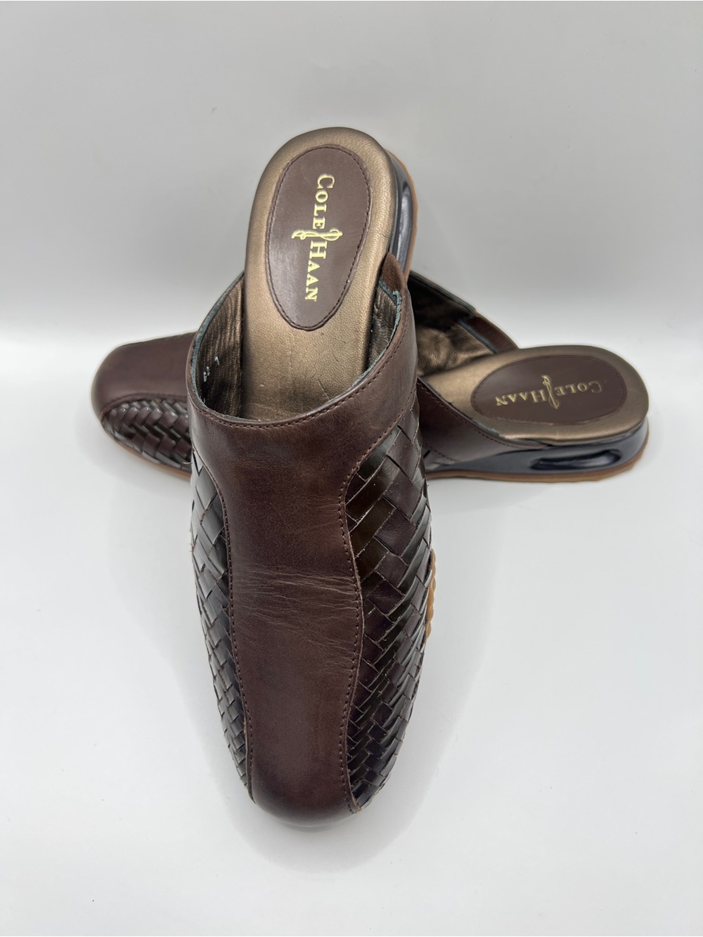 Cole Haan Nike Air Dark Brown Woven Leather Slip-On Mules Slides Sz 5.5